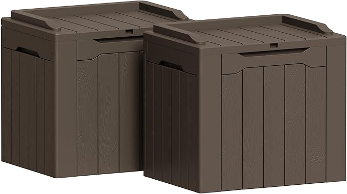 Greesum 31 Gallon Deck Box for Outside, All Weather Outdoor Storage Boxes for Patio Furniture Set, Package Delivery Box, Garden Tools, Brown(Set of 2)
