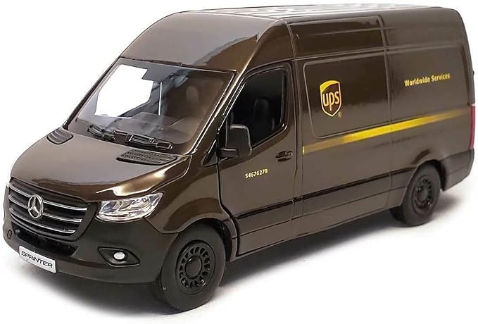 KiNSMART - Mercedes-Benz Sprinter UPS Edition Cargo Van, 1:48 O Scale Die Cast Metal Model Toy Van, Pull-Back Action