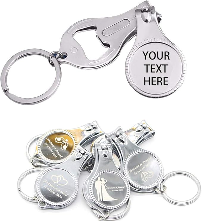 30pcs-Personalized 4 in 1 Multi Function Bottle Opener, Nail Clipper, Wedding Favors Brewery, Private Customized, Sliver, Multitool Gifts for Men