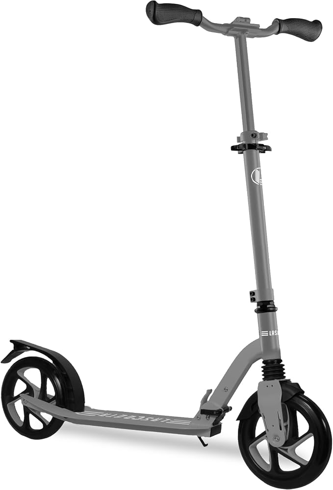 LaScoota Kick Scooter for Kids Ages 6+, Teens & Adults, Large 8" Sturdy Urethane Wheels. Adjustable Handlebar, Lightweight, Foldable, 220lbs Max Load