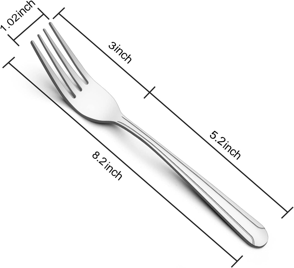 BEWOS 36-Piece Dinner Fork Set, 8.2-Inch Stainless Steel Silverware, Mirror Polished, Dishwasher Safe, For Home, Kitchen or Restaurant