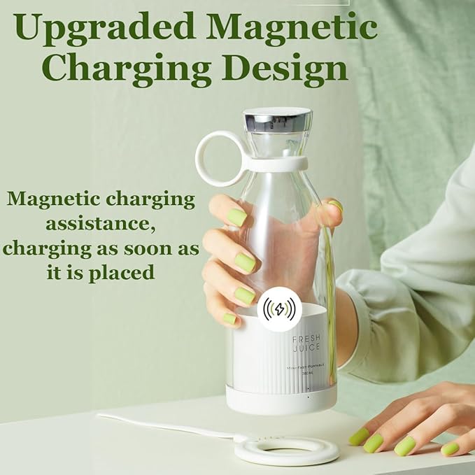 Upgraded Fresh Juice Blender Portable, Juicer Portable Blender Shake, 380ML USB/Magnetic Charging for Shakes and Smoothies, with Travel Cup and Lid (White,Magnetic charging)