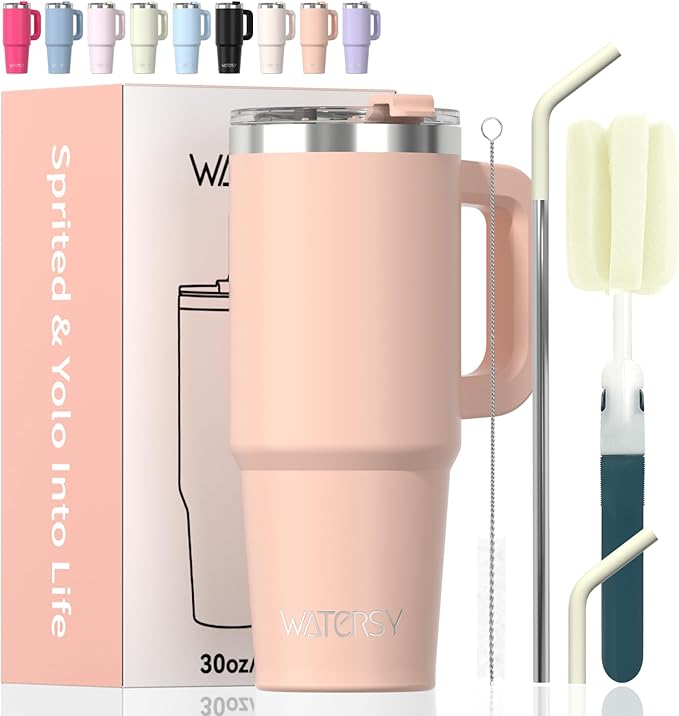 20 oz Tumbler with Handle,Tumbler with Lid and Straw,Double Wall Insulated Cup Stainless Steel Travel Mug(Cold for 34 Hours),Water Bottle for Iced Tea,Coffee,Cold Beverages(Pink)