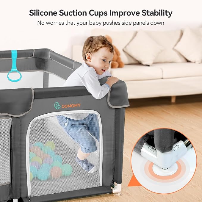 COMOMY Playpens for Babies and Toddlers, Small Baby Play Pens, Activity Center for Baby Safe and Non-Slip Baby Fence, Full Mesh Design, Indoor & Outdoor Kids Activity Center (Dark Grey, 50"x50")