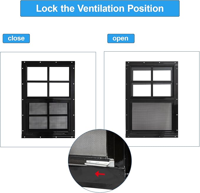 NeatiEase Upgraded Shed Windows 2 Pack, 30" x 30" Windows with Tempered Glass and Stainless Steel Screen for Shed, Chicken Coop, Playhouse, Household, Garage(Black)