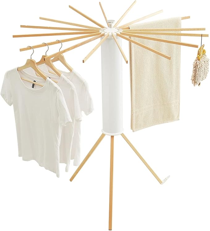 JOOM Tripod Clothes Drying Rack, Garment Rack Portable and Foldable Space Saving Laundry Drying Rack - Drying Rack Clothing Floor Folding Balcony Bedroom Household Wooden