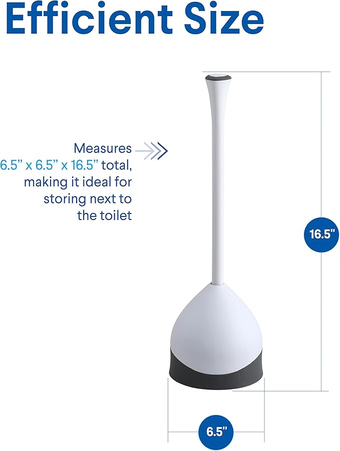 Clorox Toilet Plunger with Hideaway Holder Caddy Heavy-Duty Compact Design with Non-Skid Rubber Base for Bathroom Convenient Storage Toilet Unclogger, 6.5x19.5-Inch, White