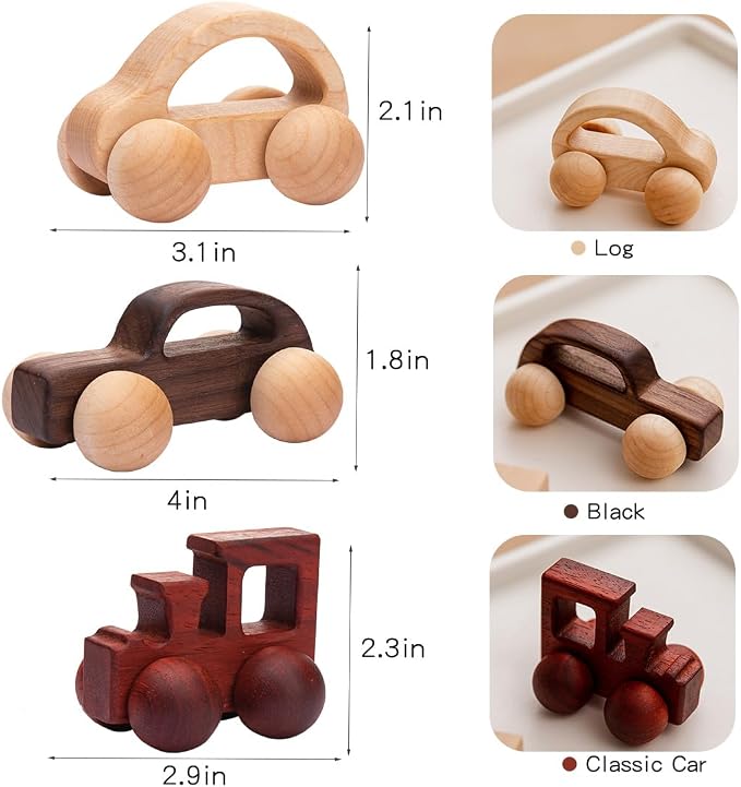 3PCS Wooden Baby Toys, Montessori Toys for Babies 0-6-12 Months, Baby Grasping Toys Push Car Toys for 1 Year Old Boy Birthday Gift #1