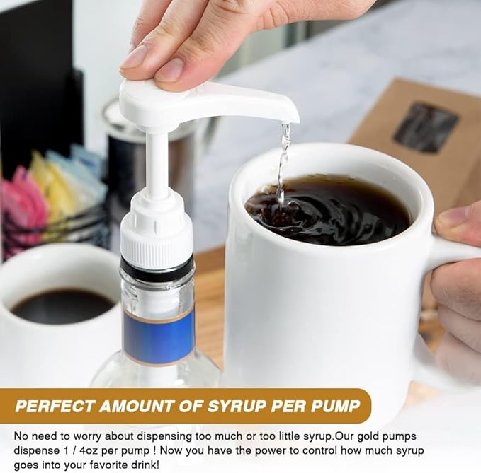 25 Pcs Gold Coffee Syrup Pumps, Compatible with 25.4 Oz/750ml Bottles, Great for Home & Coffee Bar Drinking Mixes, Tea, Beverage, Cocktails, Plus Spoons