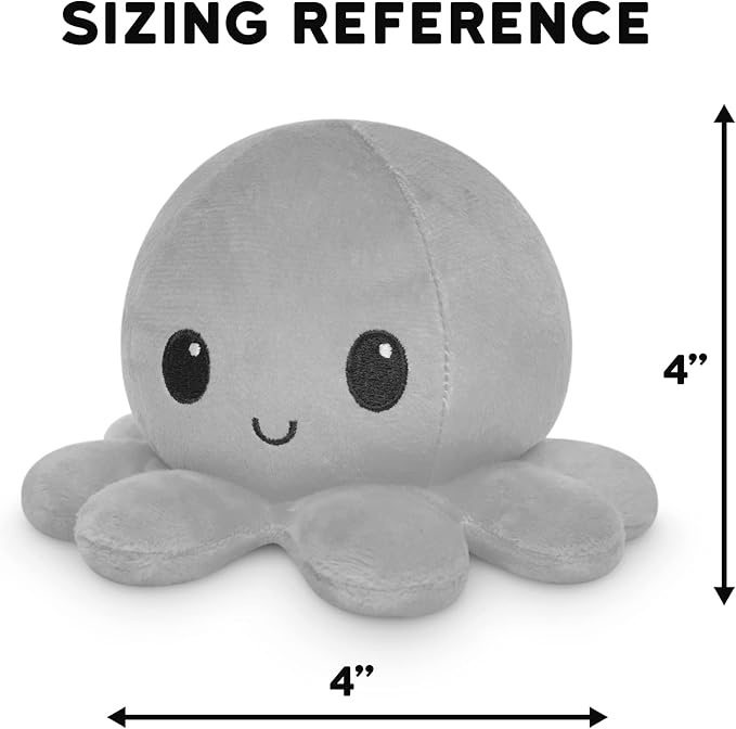 TeeTurtle Reversible Octopus Plushie 4-Inch Fire Eyes + Sleepy Two-Sided Flip Plush Toy with Embroidered Details - Cute Mini Collectible Plush for Kids, Teens, and Adults