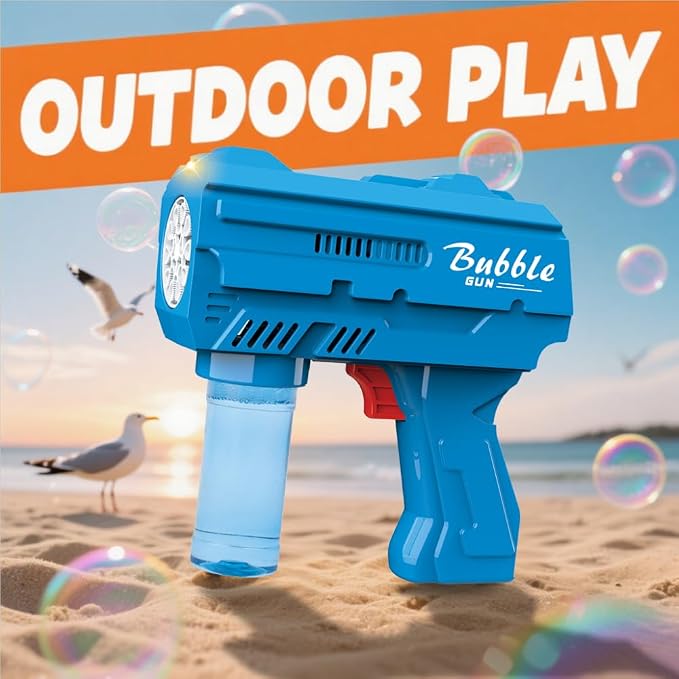 Light Up Bubble Machine Gun for Kids,Blue 10-Hole Automatic Bubble Gun forToddlers 1-3, Durable Handheld BubbleGun with Refill Solution for Kids Ages 4-8, Wedding Easter Party OutdoorBubble Toys(blue)