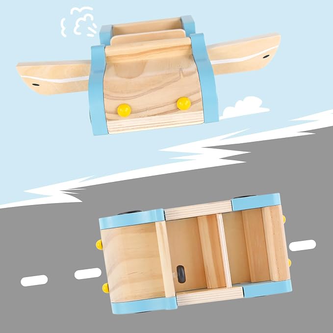 PairPear Wooden Family Car for Dolls,Wooden Toys Dollhouese Furniture Accessories Playset,Kids Pretend Preschool Play Vehicle Toys Gift for Toddler 3 Years and Up