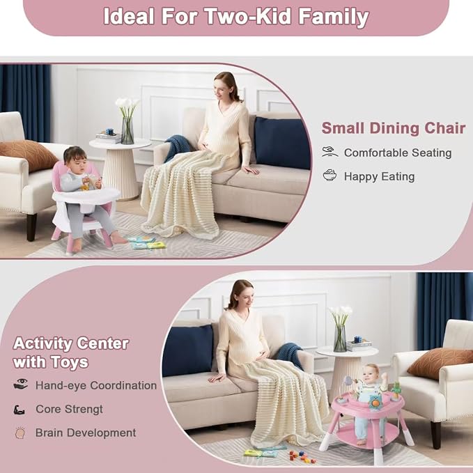 Babyliebe 15-in-1 Baby High Chair, Convertible Highchair for Babies and Toddlers with Activity Center, Booster Seat, Building Block Table, Toddler Chair with Safety Harness, Removable Tray (Pink)