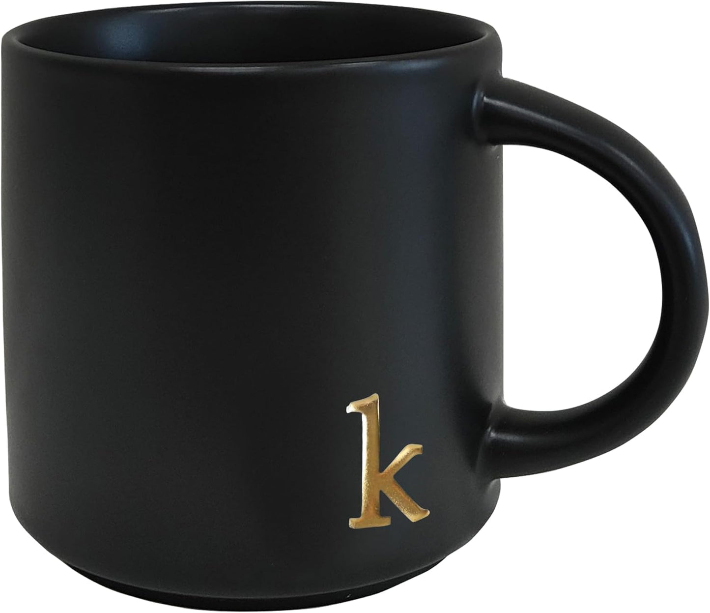 COLLECTIVE HOME - Black Monogram Ceramic Mugs, 15 oz Golden Initial Coffee Cups, Elegant Alphabet Tea Mugs, Personalized Halloween Mug with Gift Box, Perfect for Office and Home Décor (k)