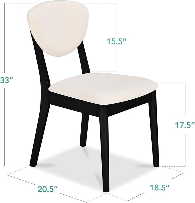 Best Choice Products Dining Chairs Set of 2, Mid-Century Modern Upholstered Wood, Armless w/Seat Cushion, Padded Backrest - Black/Cream