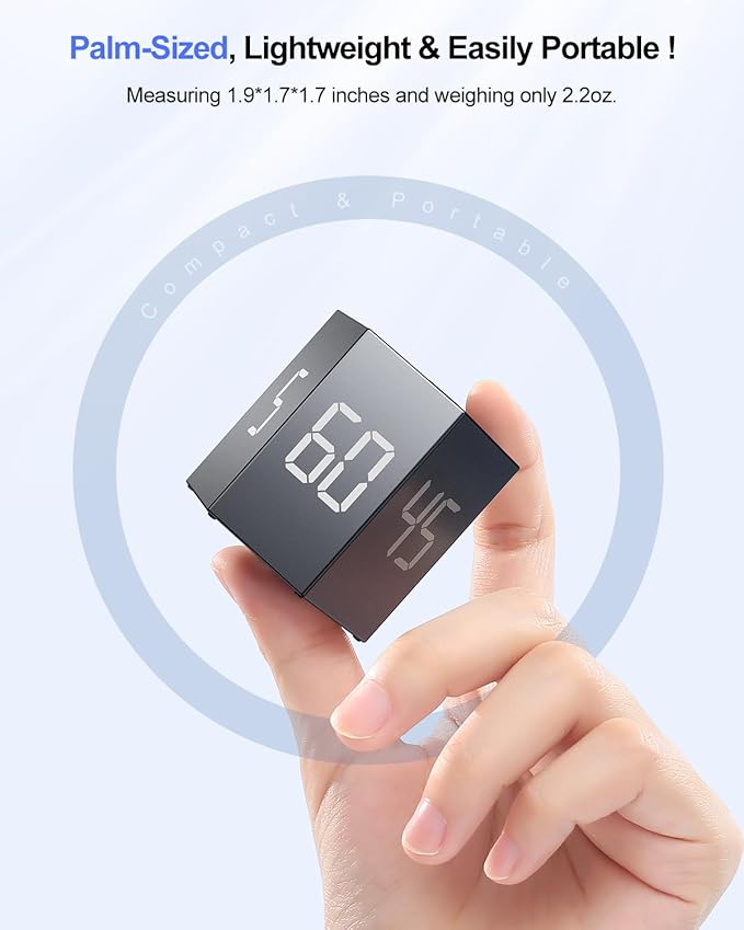 Ticktime Pomodoro Timer Cube, Hexagon Productivity Timer, Pause & Resume, Silent, Vibrate & Adjustable Sound Alert, for ADHD, Task, Work, Study, 5/15/25/30/45/60min & Custom Countdown,Gray