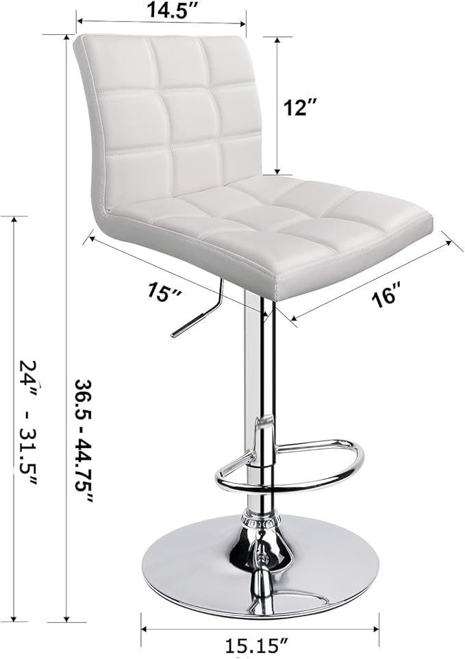 Leopard Modern Square PU Leather Adjustable Bar Stools with Back, Square Back Barstools, Counter Height Swivel Stool - 1 Chair (White)