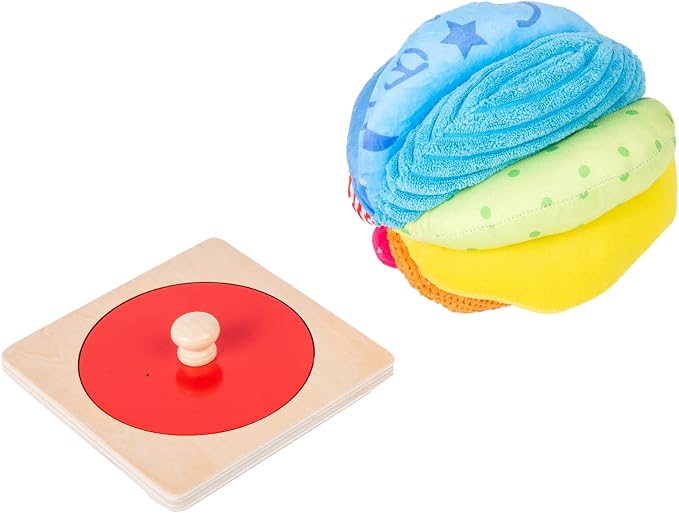 Montessori Baby Toys Play Kit - Mirror, Peekaboo, Knob Puzzle, Rainbow Fabric Ball - For 6-12 Months Toddlers