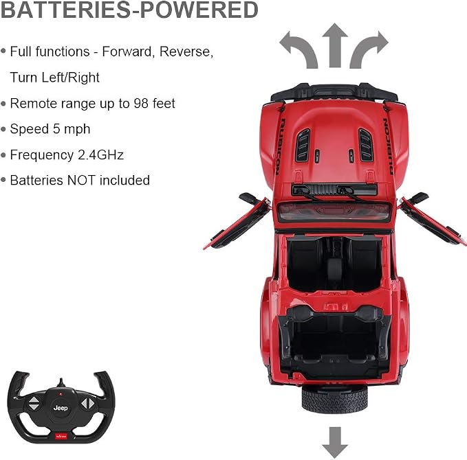 RASTAR Off-Road Remote Control Car, 1:14 Jeep Wrangler JL RC Off-Road Racing Vehicle Toy Car for Kids Adults, Spring Suspension/Door Open, 2.4Ghz RED