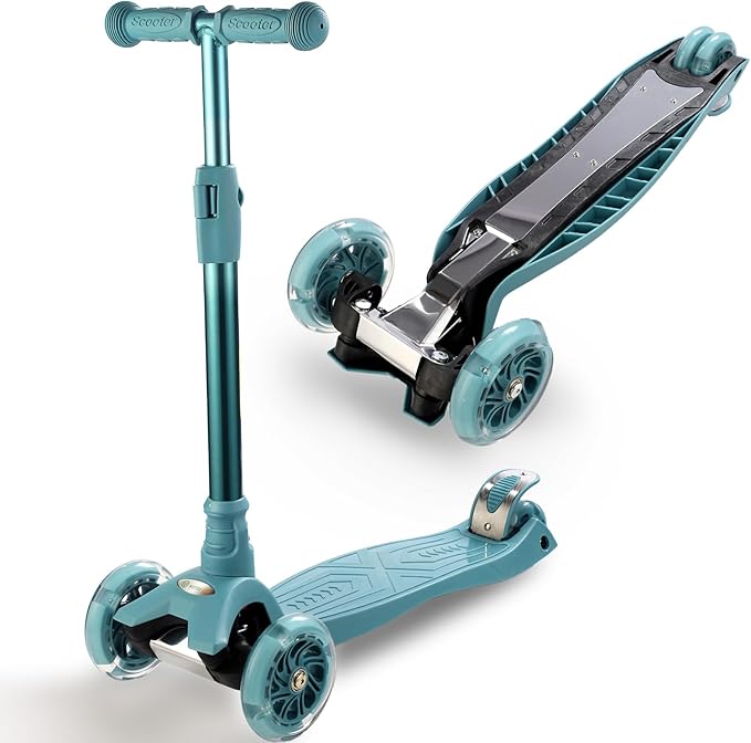 3 Wheel Scooter for Kids Ages 6-12,Kids Scooter with Light Up Wheels, Sturdy Deck Design, and 4 Height Adjustable Suitable for Kid Ages 3-12