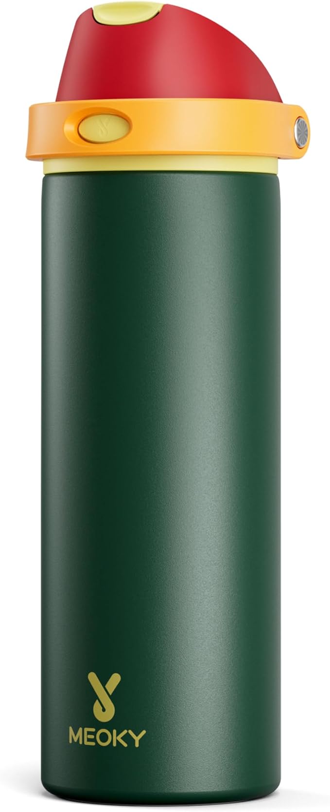 24 oz Insulated Water Bottle with Straw: Meoky Stainless Steel Metal Water Bottle with 2-in-1 Lid - Leak Proof, Cold for 24 Hours, Protective Silicone Base, BPA-Free for Sports Travel Car, Evergreen