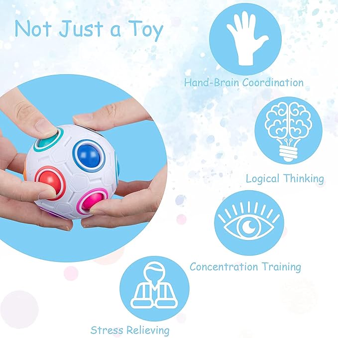 Vdealen Magic Rainbow Puzzle Ball, Fidget Ball Puzzle Brain Teaser Fidget Toy for Boys & Girls- Birthday Party Easter Valentines Christmas Stocking Stuffers for Kids Teen & Adults(Off White)