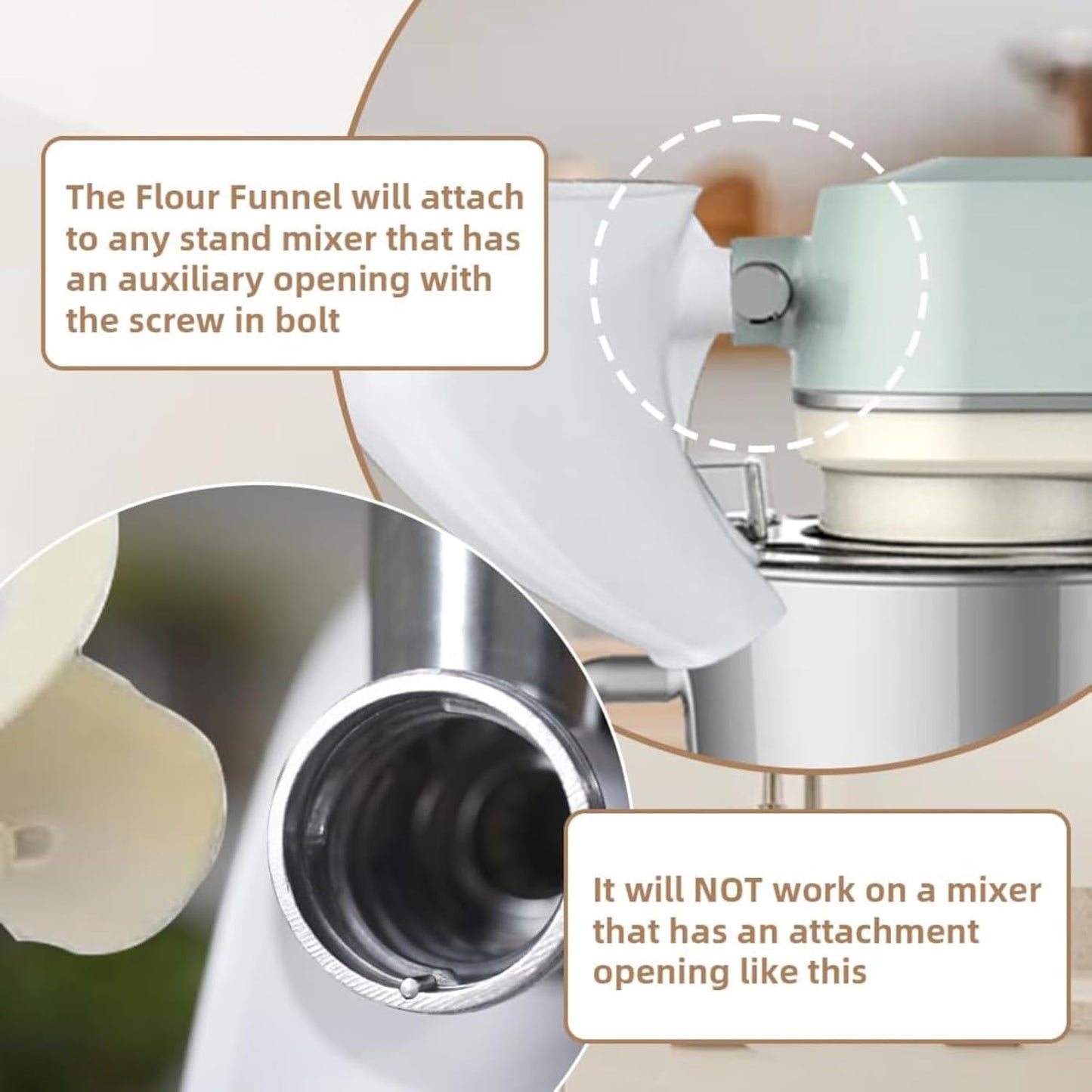 Flour Funnel for Kitchen Aid Mixer – Stand Mixer Attachment for KSM150 5-Quart Tilt-Head, Easy-Pour No-Mess Baking Tool, Fits Flour, Sugar & Egg Liquid, (Green)