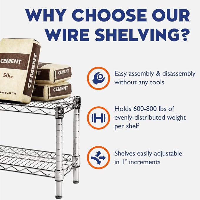 Shelving Inc. 14" d x 42" w Chrome Wire Shelving with 2 Tier Shelves, Weight Capacity 800lbs Per Shelf