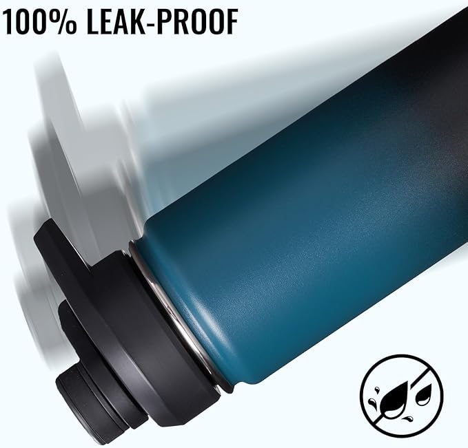 24 oz Insulated Water Bottle with Handle, 304 Stainless Steel Water Bottles with Wide Mouth, Double Wall Vacuum Sports Water Bottle, BPA Free, Keep Cold and Hot, Blue&Black