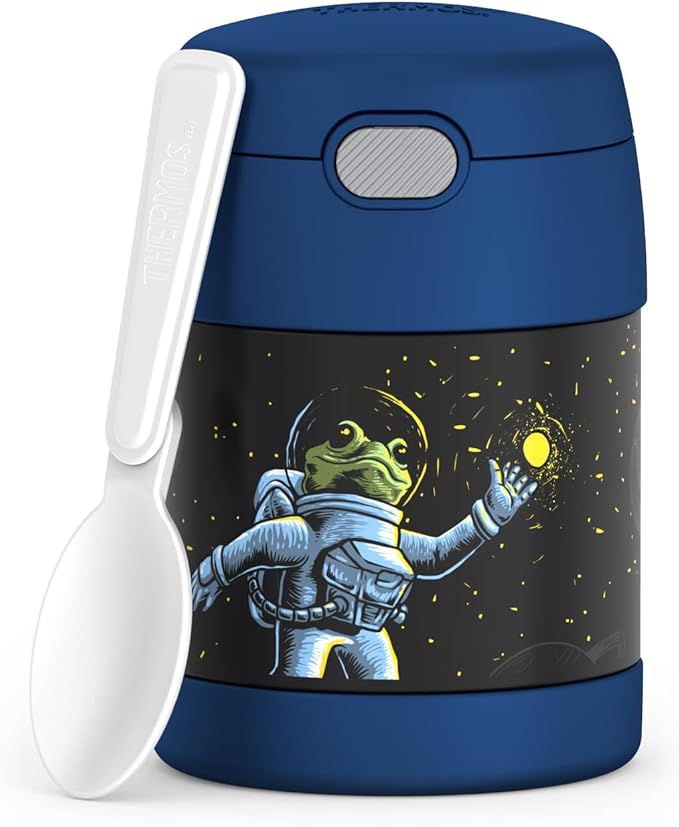 THERMOS FUNTAINER 10 Ounce Stainless Steel Vacuum Insulated Kids Food Jar with Spoon, Space Frog