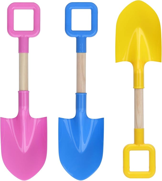 16" Jumbo Beach Sand Shovels Toys for Kids, Pink Gardening Tool Kits, Sturdy Long Wooden Spade for Sand Snow Digging, ABS Plastic Scoops Gift for Summer Winter Camping Backyard Planting (3PCS)