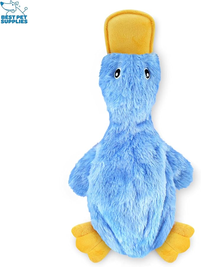 Best Pet Supplies Interactive Squeaky Dog Chew Toy, Ideal Dog Toys for Chewers, Small, Medium & Large Dogs, and Fetch Lovers - Crinkle Duck (Blue), Large