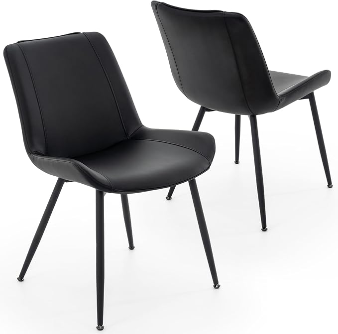 Brage Living Dining Chairs Set of 2, PU Leather Modern Armless Kitchen Dining Room Chairs, Upholstered Accent Side Chairs with Metal Legs (Black)