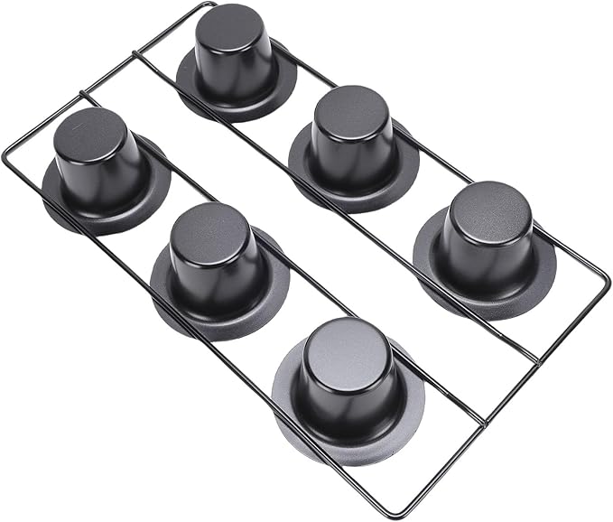 Aramox 6 Cup Popover Pan for Baking, Non Stick Carbon Steel, Deep Tapered Cups with Wire Rack, 22.5x40.5x5.5cm/8.9x15.9x2.2in