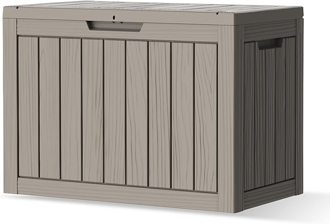 50 Gallon Outdoor Storage Box, Waterproof Deck Box with Build-in Handles and Lockable Lid, Outside Storage Box for Backyard Garden Tools, Patio Cushions, Package Delivery Box, Grey