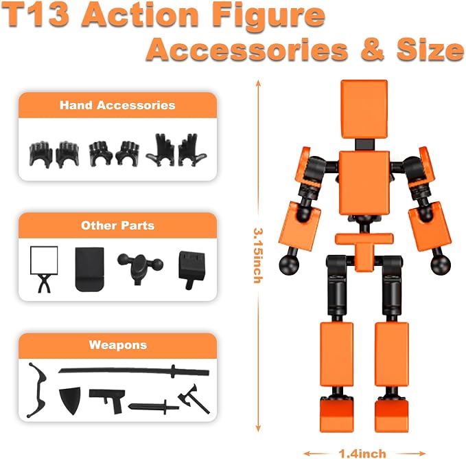 4PCS Mini Titan T-13 Action Figures Set, Assembly Completed Luck Dummy Robot 13 Action Figure Toys for Boys Stick Figures with Multi Joints Movable Fidget Gifts for Kids(Black+White+Blue+Red)