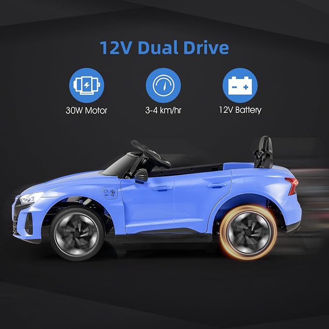 INFANS 12V Kids Ride On Car, Licensed Audi RS e-tron GT Electric Vehicle with Remote Control, Toddlers Battery Powered Toy with 4 Wheels Suspension, LED Headlight, Music, MP3, USB, TF Port (Blue)