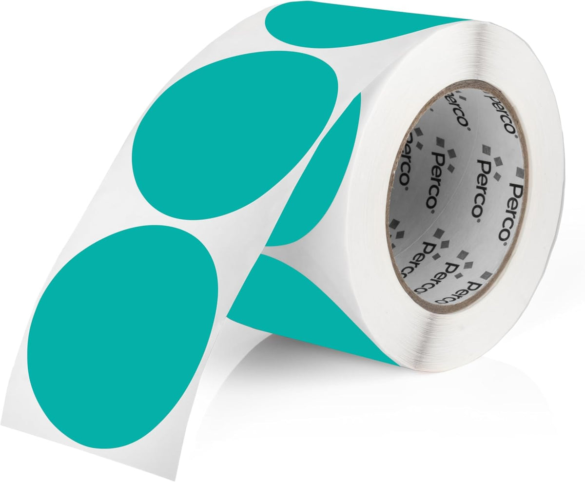 Perco Teal 3-Inch Round Circle Dot Sticker Labels with Easy Peel Perforation - 500 Labels per Roll - Strong Adhesion, Vibrant Colors for Organizing, Crafting & More - Made in USA