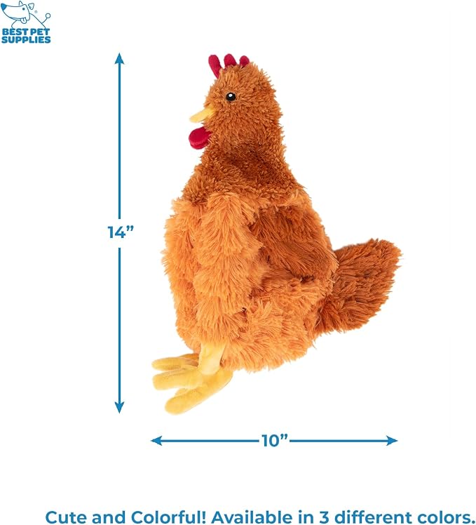 Best Pet Supplies Interactive Squeaky Dog Chew Toy, Ideal Dog Toys for Chewers, Small, Medium & Large Dogs, and Fetch Lovers - Crinkle Chicken (Brown), Large