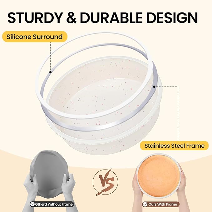 Vinino 3 Pack Round Cake Pan Set (6''/8''/10'') with Metal Reinforced Frame, Circle Cake Pan for Baking Nonstick Silicone Springform Pan for Baking Suitable for Making Layers, Cheese & Chocolate Cakes