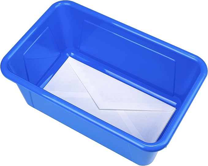 Storex Small Cubby Bins – Plastic Storage Containers for Classroom, 12.2 x 7.8 x 5.1 inches, Class Blue, 5-Pack (62416A05C)