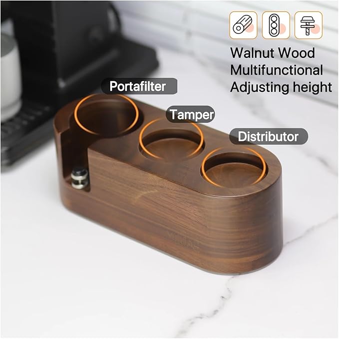 Walnut Wood Coffee Filter Holder, Espresso Tamper Mat Stand, Coffee Maker Support Base Rack, Barista Accessories(Black)