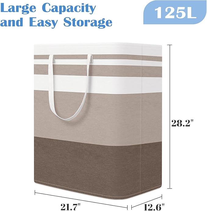 BlissTotes 3-Pack Laundry Basket, Freestanding＆Waterproof Laundry Hamper, Collapsible Tall Clothes Hamper with Easy Carry Handles for Clothes, Towels in the Family and Dorm,Gradient Khaki,125L