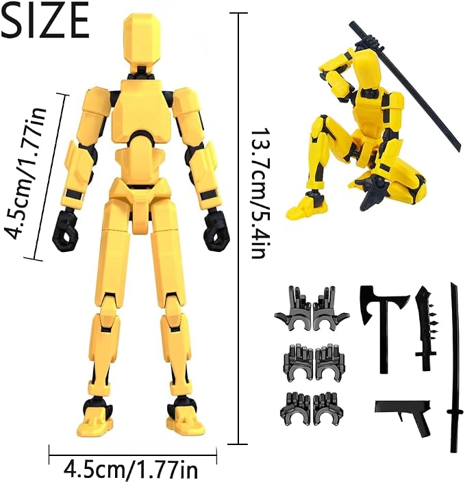 Rugwun Assembly Completed-Titan 13 Action Figure, Upgrade T-Robot 13 Action Figures, New Dummy Robot 13, 3D Printed Multi Action Figure Set,Creative Gifts for Children Adults (Yellow)