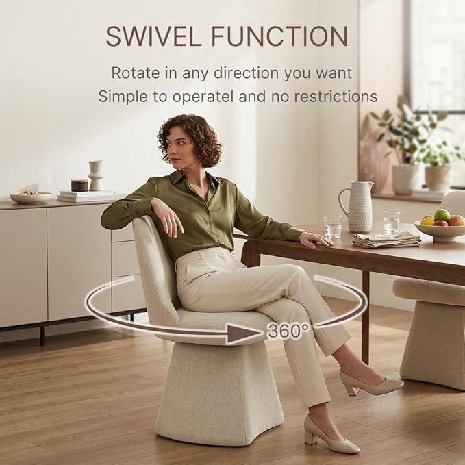 Swivel Dining Chairs Set of 2, Upholstered Mid Century Modern Deskchair with High Back, Linen Fabric Kitchen Chairs for Dining Room, Bedroom, Dressing Room, Linen