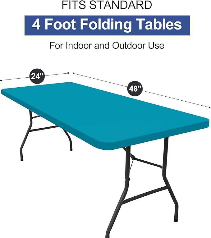 homing Rectangle Table Cloth Cover, Waterproof Polyester Elastic Fitted Tablecloth, Fits for 4 Foot Folding Tables, Washable Table Protector for Picnic, Camping, Outdoor (Teal, 24" x 48")