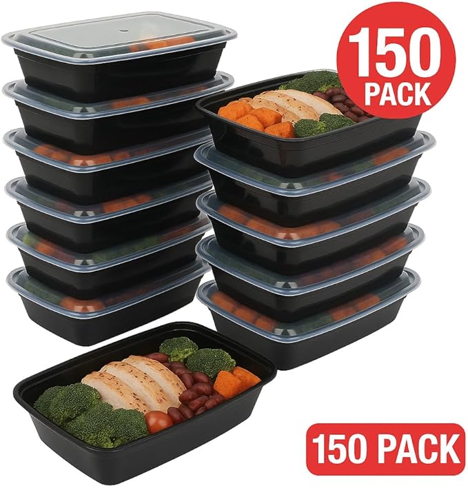 Ruthy's Outlet Meal Prep Containers W/Lids -Square Food Storage – BPA-Free| Stackable | Microwave | Freezer & Dishwasher Safe | Reusable Lunch Bento Box Portion Control & Planning (150 Pack, 32 oz)