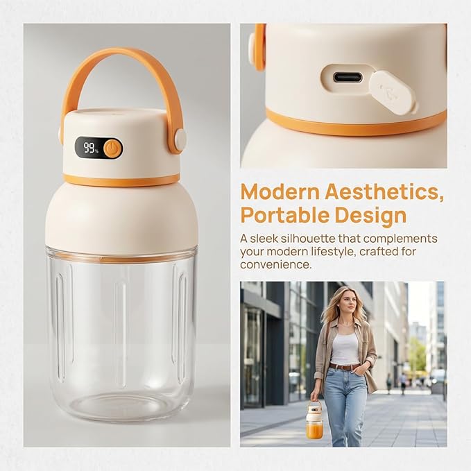 Portable Electric Juicer Cup with Zero Cord Hassle, Personal Size Juicer Cup, USB-C Rechargeable Electric Blender,18000RPM Motor, Leakproof Travel Juicer for Gym, Office, Outdoors (1200ml)