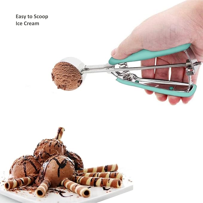 Ice Cream Scoop, Cookie Scoop, 5.3 Tbsp/ 80 ml/ 2.7 oz Cookie Scoops for Baking, 18/8 Stainless Steel Cookie Scooper for Baking, Ice Cream Scooper with Trigger Release, Cookie Dough Scoop(Mint Green)