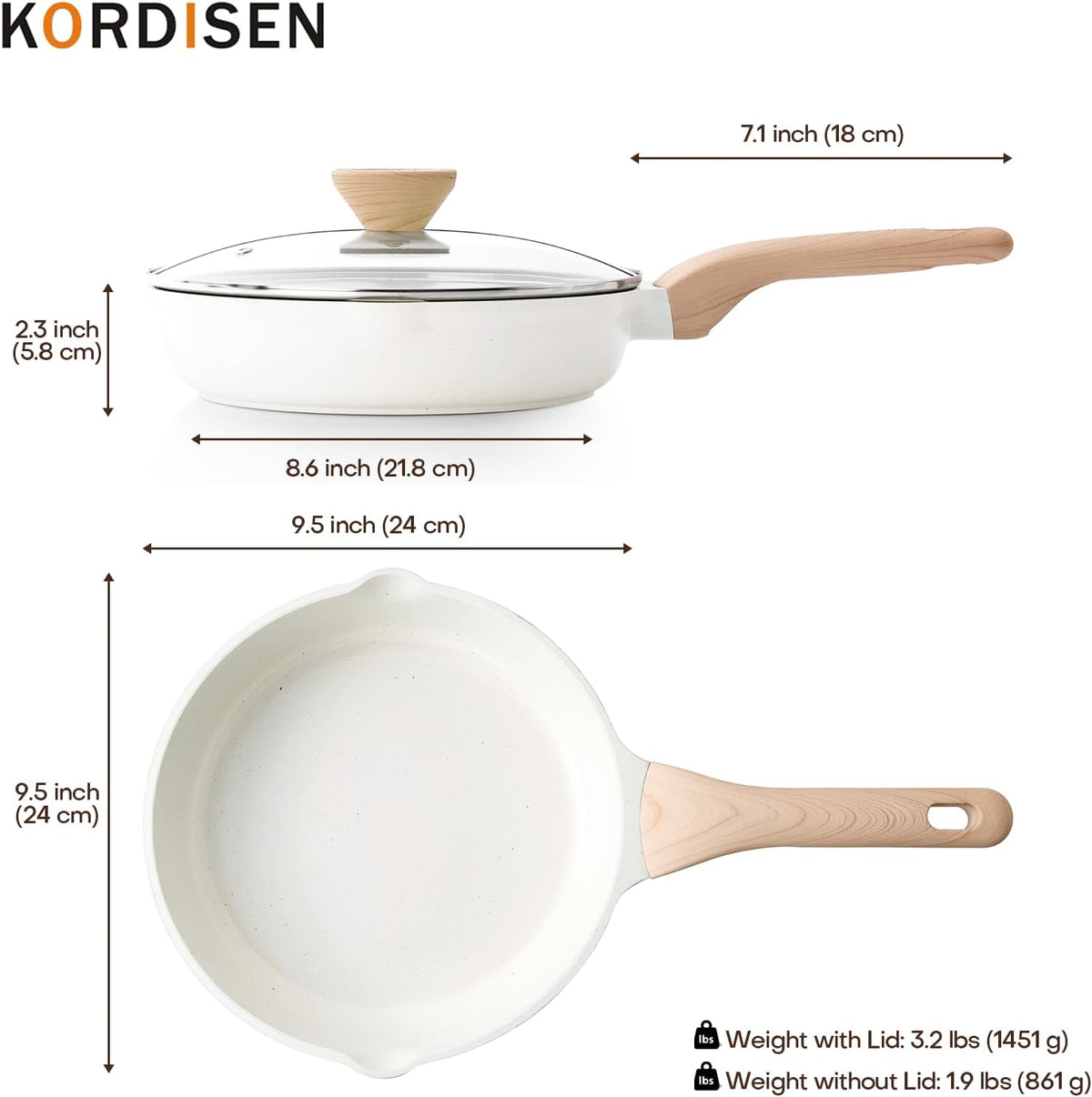 Ceramic Non Stick Frying Pans Skillet with Lid, 9.5 Inch Ceramic Frying Pan Nonstick for Cooking Non Toxic, Healthy Induction Cookware, Heat Resistant Handle, PFOA & PFAS Free
